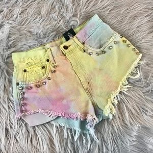 Levi Cutoff Shorts Tie Dye Studded Destroyed